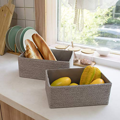 LA JOLIE MUSE Bathroom Basket Organizers, Paper Rope Storage, Grey 4 Pack - color: Gray