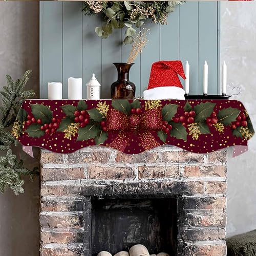 NYZE Christmas Mantel Scarf 70 x 17 Inch Fireplace Mantel Scarf Cover Decoration for Christmas Fireplace Scarf Shelf Top Runner Holiday Winter Home Decor - size: 70 x 17 in, style: Bow