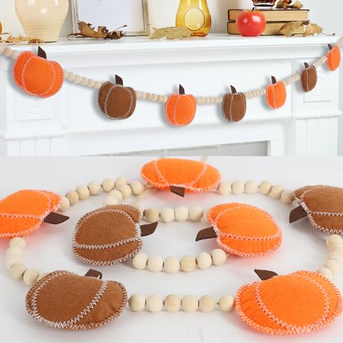 DAZONGE Fall Decor Felt Pumpkin Beads Garland for Fall Home Decorations - color: Pumpkin