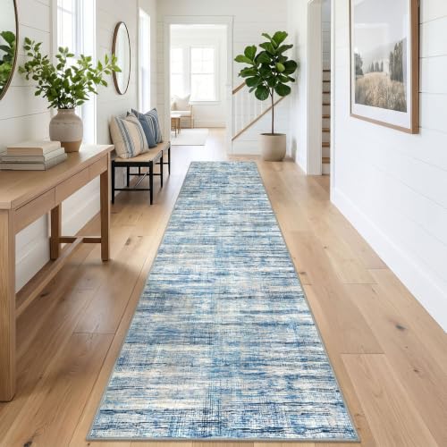 KOZYFLY Modern Washable Rug Runner 2.6x14 Hallway Runner Rug Blue Beige - color: Blue Beige, size: 2'8" x 14' (Runner)