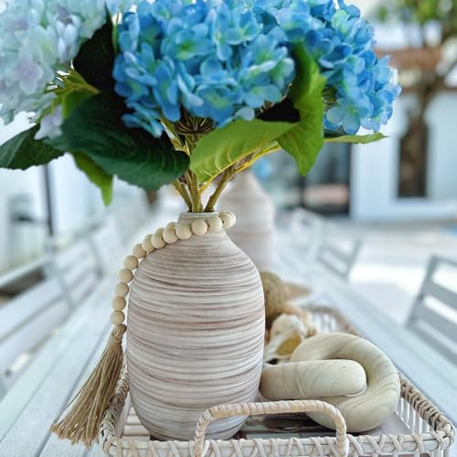 ALMA 9" Boho Flower Vase, Ceramic Pampas Grass Vases for Modern Farmhouse - color: Oval-white-9''