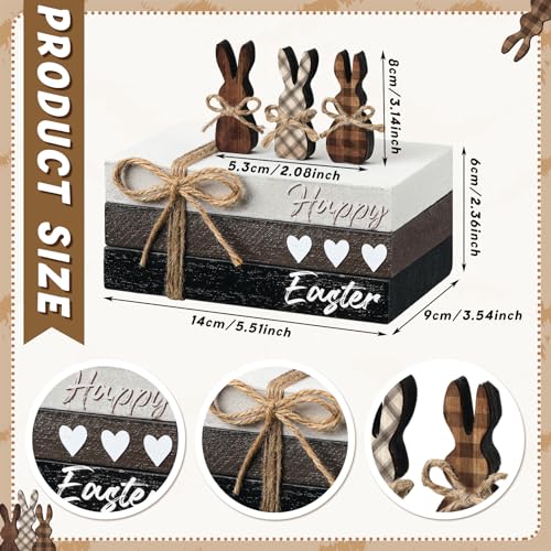 6 Pcs Easter Tiered Tray Decor Wooden Farmhouse Faux Stacked Books Easter Bunny Rabbit Decorative Table Centerpiece Block Signs for Party Home Kitchen Dining Table Decor - size: Happy Easter