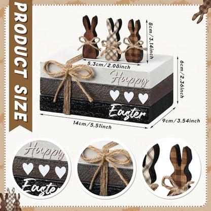 6 Pcs Easter Tiered Tray Decor Wooden Farmhouse Faux Stacked Books Easter Bunny Rabbit Decorative Table Centerpiece Block Signs for Party Home Kitchen Dining Table Decor - size: Happy Easter