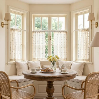 MYSKY HOME Beige Sheer Curtains 36 inch Length for Small Window,2 Panels - color: 1-wood Beige, size: 26"W x 36"L (Pack of 2)