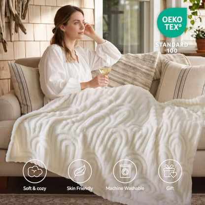 BEDELITE Cream White Boho Fleece Twin Blanket for Bed, 60x80 Inches - color: Cream White Boho, size: Twin(60"x80")