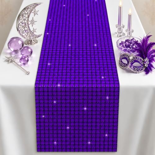 Disco Party Decorations - Purple Sequin Glitter Disco Table Runner - color: Purple Sequin Glitter