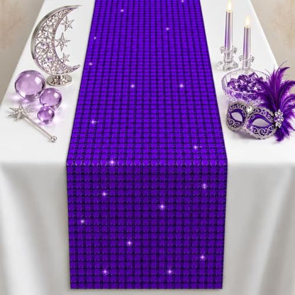 Disco Party Decorations - Purple Sequin Glitter Disco Table Runner - color: Purple Sequin Glitter