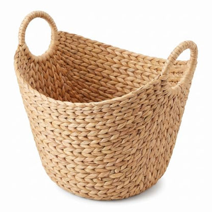Extra Large Water Hyacinth Storage Basket with Handles, Natural Bin