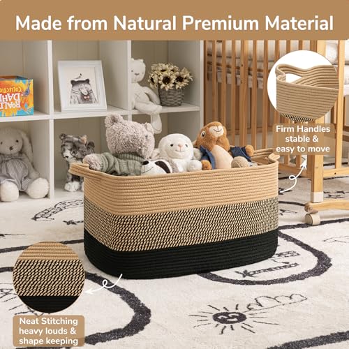 Goodpick Large Woven Blanket Basket, Rectangle, Black Jute, 75L - color: Black Jute, size: Large(21.6"L x 14.9"W x 11.8"H)
