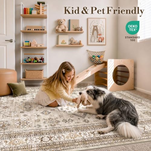 cotiled 5x8 Area Rug for Living Room, Washable, Traditional, Beige - color: Beige, size: 5' x 8' (Rectangular)