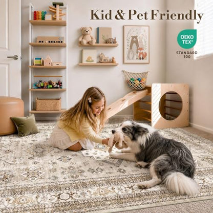 cotiled 5x8 Area Rug for Living Room, Washable, Traditional, Beige - color: Beige, size: 5' x 8' (Rectangular)