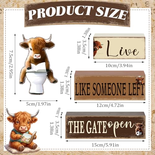 Geelin 4 Pcs Highland Cow Bathroom Wooden Table Decorations - style: Highland Cow