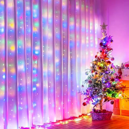 Minetom Curtain Lights, 300 LED Dimmable Twinkle Fairy Lights, 8 Modes - color: Multicolor, size: 1 Pack