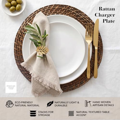 Rattan Plate Chargers, Round Woven, Harvest, Set of 12 - color: Brick Brown, size: 12 Pack