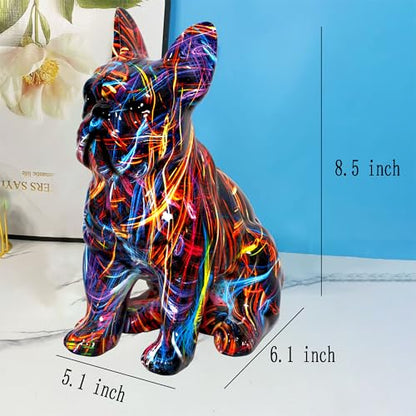 French Bulldog Statue Sculpture Sitting Graffiti Dog Home Decor Figurine - color: A2