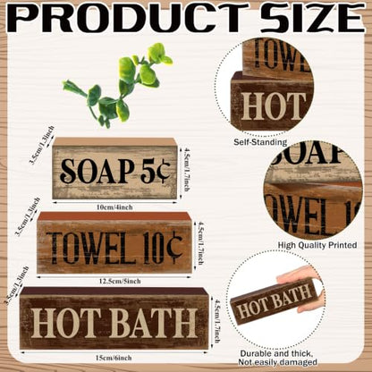 Moucuny 4 Pcs Rustic Bathroom Shelf Decor Wooden Block Signs, Farmhouse - style: Bathroom Price List