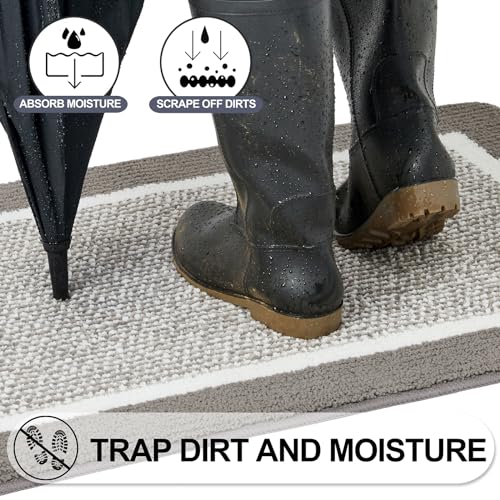 REFETONE Dirt Trapper Door Mat 24" x 36", Non-Slip Washable Doormats, Grey
