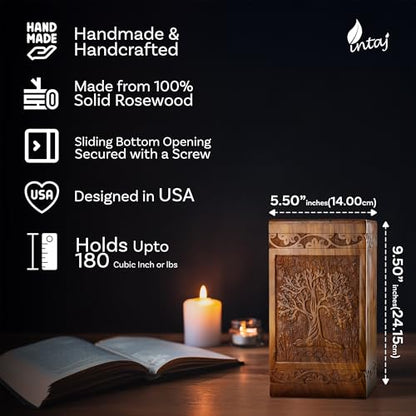 Tree of Life Wooden Urn for Human Ashes, Large 180 Cu in, Rosewood - color: Rosewood Tree of Life, size: Large (180 cu in)