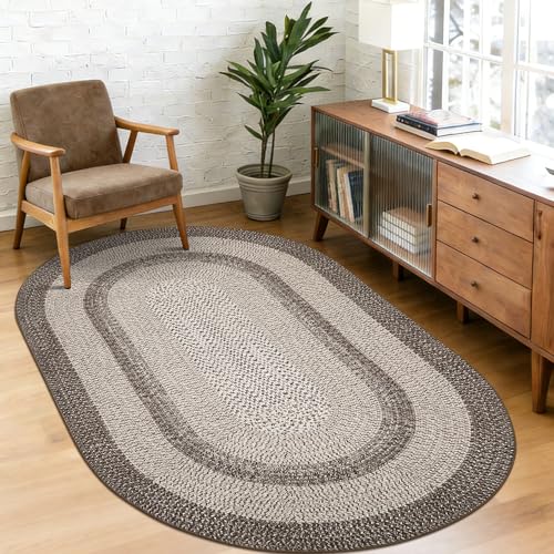 RUGSREAL 5x8 Oval Washable Rug Living Room Modern Border Bedroom Area Rugs - color: Mocha, size: 5' x 8' (Oval)