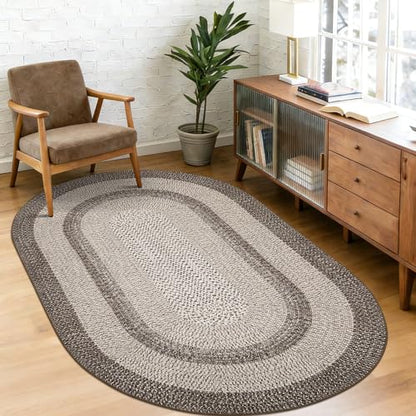RUGSREAL 5x8 Oval Washable Rug Living Room Modern Border Bedroom Area Rugs - color: Mocha, size: 5' x 8' (Oval)