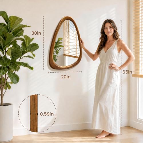 30" x 20" Asymmetrical Mirror, Solid Wood Frame, Irregular Design - color: Brown, size: 30"L x 20"W