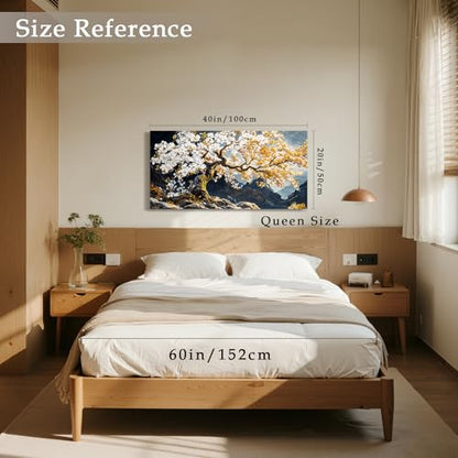 imjiayu Tree Wall Art, Zen Canvas Print, Gold Blossom Mountain Artwork - color: Ancient Tree, size: 40"L x 20"W