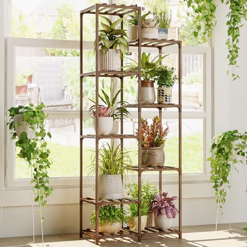 Bamworld Plant Stand Indoor Outdoor 9 Tier Tall Large Wood Plant Shelf - color: Brown, size: 9 Tiers - Standard
