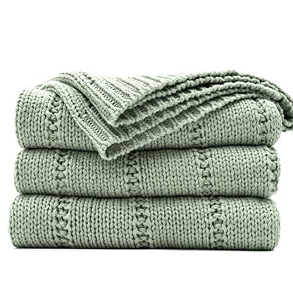 RECYCO Cable Knit Throw Blanket, Sage Green, 60"x80" - color: Sage Green, size: 60"x80"