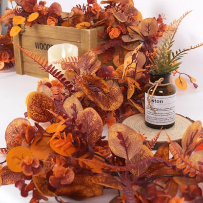 RECUTMS 2P Fall Eucalyptus Leaf Vine with Boston Fern 5.74FT Autumn Garland - color: 2pcs Fall Eucalyptus Garlands