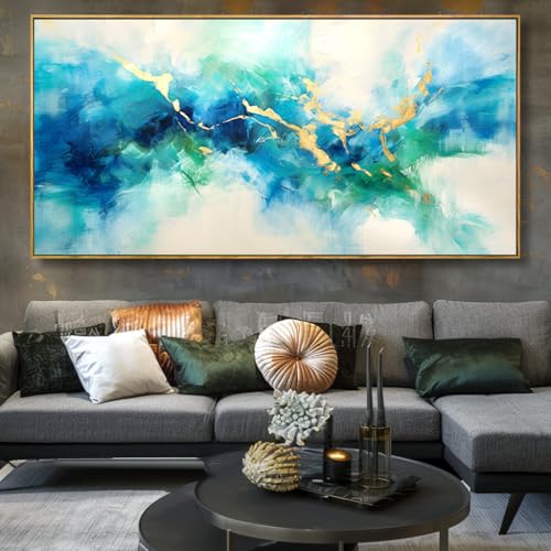 liysawg Wall Art Abstract Canvas Painting Green Blue and Gold 24"x48" - color: Abstract 11, size: 48"L x 24"W