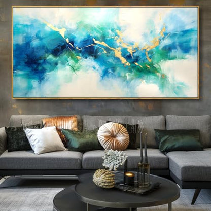 liysawg Wall Art Abstract Canvas Painting Green Blue and Gold 24"x48" - color: Abstract 11, size: 48"L x 24"W