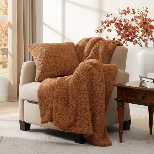 HiEnd Accents Teddy Caramel 60x90 inch Boucle Throw Blanket - color: Caramel, size: 60" x 90"