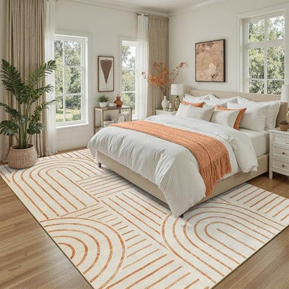 DCX Abstract Washable 4x6 Rug, Non Slip Low Pile Rug, Beige - color: Orange, size: 4' x 6' (Rectangular)