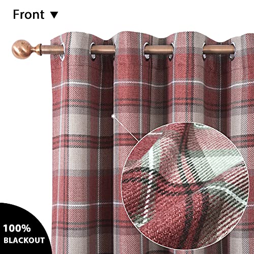 always4u Plaid Curtains 100% Blackout Thermal Energy Saving Drapes for Bedroom Woolen Look Farmhouse Living Room Curtains 2 Panels 54 * 63 Burgundy Red - color: Burgundy Red, size: 54"W x 63"L (Pack of 2)