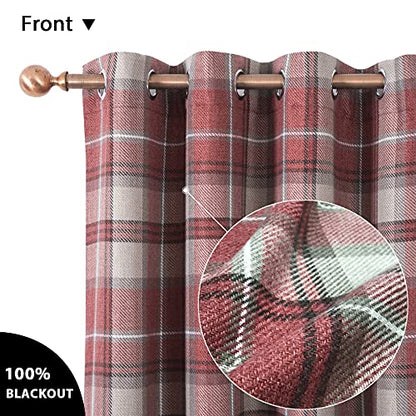 always4u Plaid Curtains 100% Blackout Thermal Energy Saving Drapes for Bedroom Woolen Look Farmhouse Living Room Curtains 2 Panels 54 * 63 Burgundy Red - color: Burgundy Red, size: 54"W x 63"L (Pack of 2)