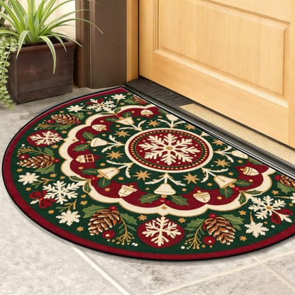 Christmas Half Round Door Mat 24"x36", Non-Slip Indoor Entryway Rug - color: Multicolor-13