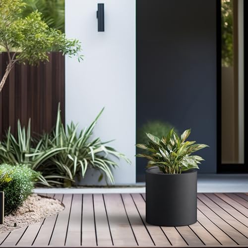 Kante Accent Round Cylinder Black Concrete Planter 12.6" Tall, Outdoor - color: Black, size: 12.6" Dia