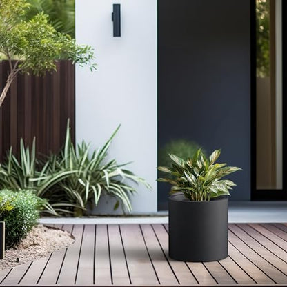 Kante Accent Round Cylinder Black Concrete Planter 12.6" Tall, Outdoor - color: Black, size: 12.6" Dia