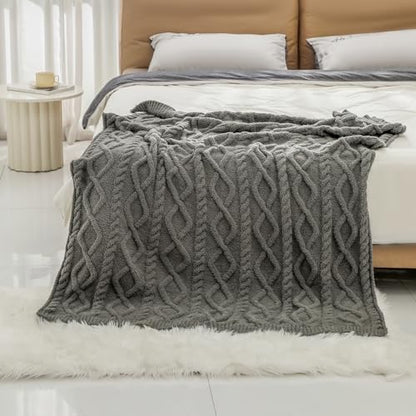 Premium Minky Throw Blanket, Soft Plush Lightweight Cozy Touch - color: Cable Knit Grey, size: Kids(40″x50″)