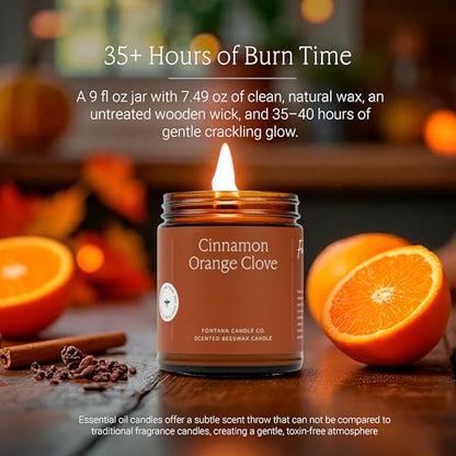 Fontana Candle Co Wood Wick Beeswax Candle, Cinnamon Orange Clove