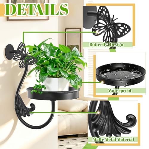 Metal Wall Plant Holder 3Pcs Indoor Outdoor Wall Flower Shelf - color: Black-Butterfly-3Pcs
