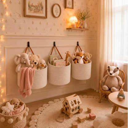 Honeydak 3 Hanging Baskets, Cream, Round Bucket Basket - color: Cream, style: Round Bucket Basket