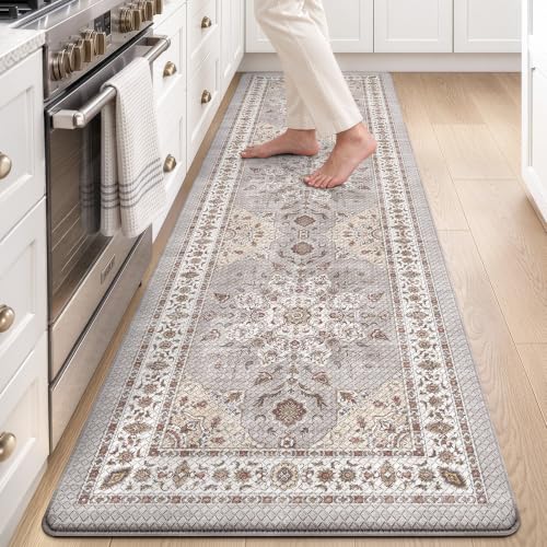 LUMI Kitchen Floor Mat Cushioned Anti Fatigue Runner Rug, 24"x87" - color: Grey & Taupe, size: 87"L x 24"W x 0.4"Th