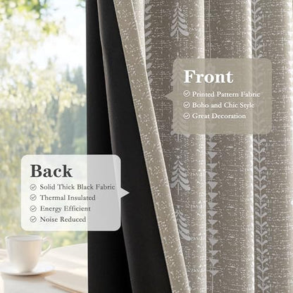 MEETSKY Boho Taupe 95% Blackout Bedroom Curtains 50Wx84L,2 Panels - color: Khaki, size: 50"W x 84"L (Pack of 2)