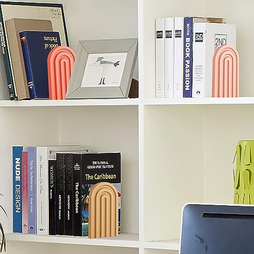 Harloon 4 Pcs Boho Arch Bookends Rainbow Wooden Book Ends, Warm Color - color: Cute Color