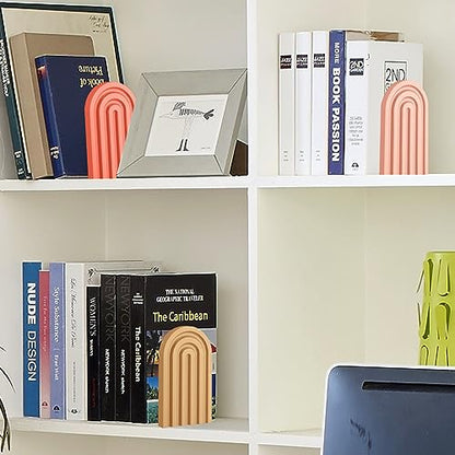 Harloon 4 Pcs Boho Arch Bookends Rainbow Wooden Book Ends, Warm Color - color: Cute Color
