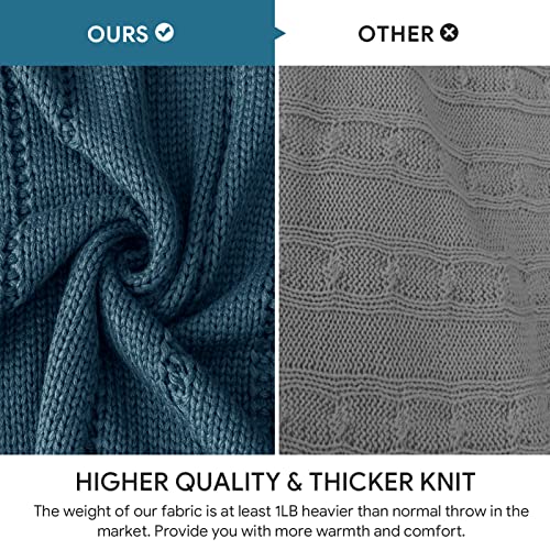 RECYCO Cable Knit Throw Blanket, Navy Blue, 60"x80" - color: Navy Blue, size: 60"x80"