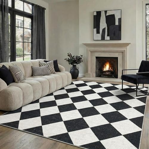 GarveeHome 5x7 Checkered Area Rug Black and White Washable Living Room Rug - color: Black/White, size: 5' x 7' (Rectangular)