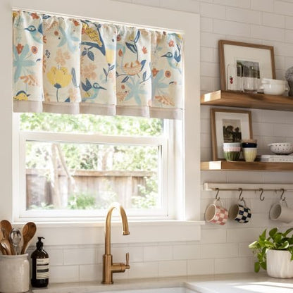 jinchan Floral Linen Window Valance Curtain, 50x18, 1 Panel, Blue - color: Averie | Dusty Blue, size: 50"W x 18"L (Pack of 1)