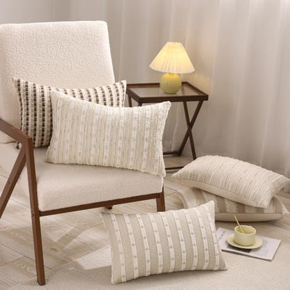 Beige Boho Outdoor Throw Pillow Covers 12x20 Set of 2 - color: Beige, size: 20" x 12" (Pack of 2)